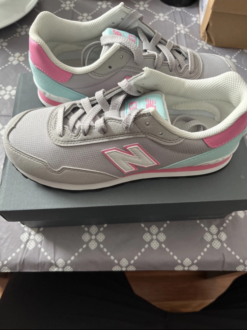 New Balance Girls Big Kid 515 Running Shoes Size 3 Gray/Blue/Pink